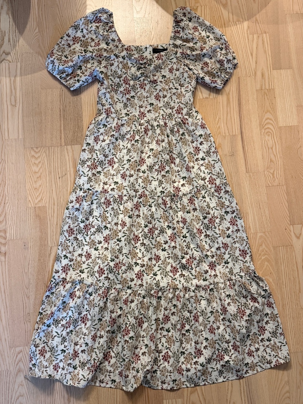 NWT Mikarose Cream Floral Maxi Dress with Red and Green Accents